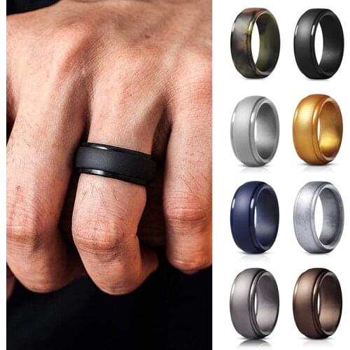 Men&Women New Men Silicone Rings 7-12 Size Hypoallergenic Flexible Men Wedding Rubber Bands 8mm Food Grade Silicone Finger Ring