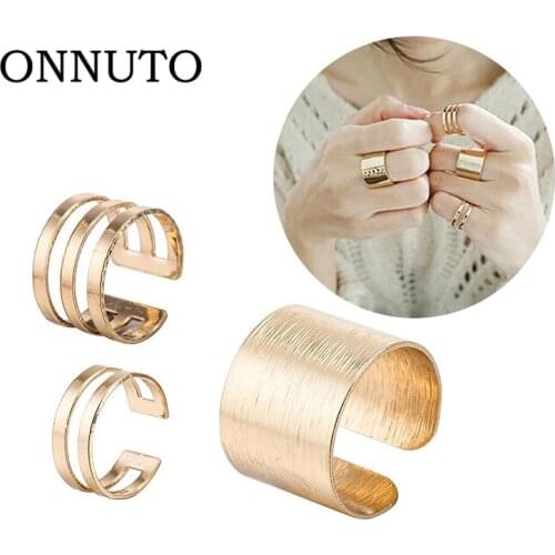 New Fashion The Same Paragraph Adjustable Finger Joint Three-piece Hollow Geometric Round Ring Fashion Jewelry 3pcs/set