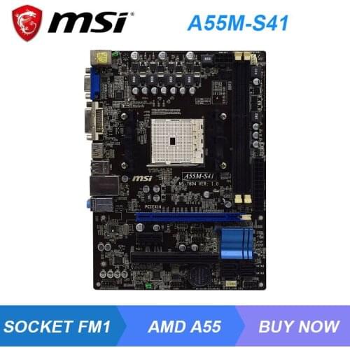 MSI A55M-S41 Socket FM1 AMD A55 Original Desktop Motherboard DDR3 16GB PCI-E X16 DVI HDMI 4×SATA II 8×USB2.0 Micro ATX