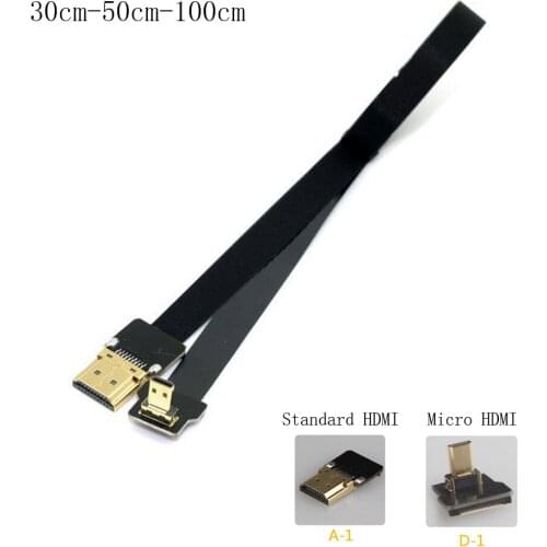 90 Degree FPV Micro HDMI Male to Standard HDMI FPC Flat Cable for RED BMCC 30cm 50cm 100cm
