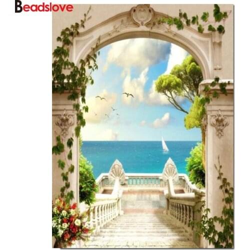 Seaside villa stairs diamond mosaic 3d picture rhinestone embroidery diamond painting stitch cross Fabulous wall art