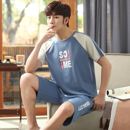 Pullover Short Sleeve Pants Pajama a Sets PURE Cotton Summer Boy Man Jammies O-Neck Home Casual Sleepwear Nightwear Pyjamas HDE