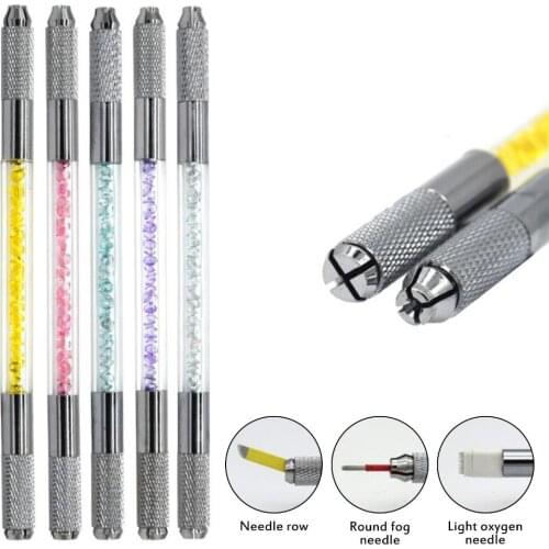 Manual Double Crystal Acrylic Tattoo Pen Microblading Permanent Eyebrow Tools