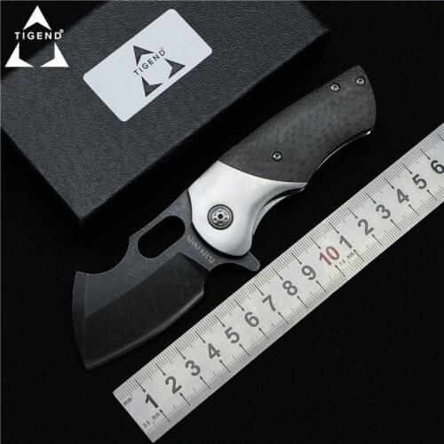 TIGEND tank Flipper folding knife DC53 blade CF/wood + steel handle camp hunting outdoor survival pocket Kitchen knives edc tool