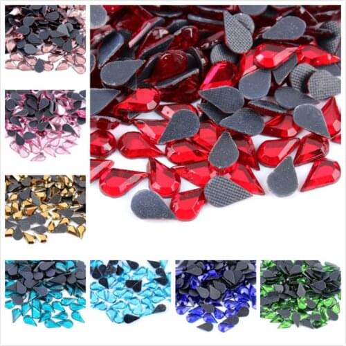 300Pcs/lot 5X8MM Drop Hotfix Rhinestone Siam Flatback Glass Stones for Cloths Adornment accessories free shipping