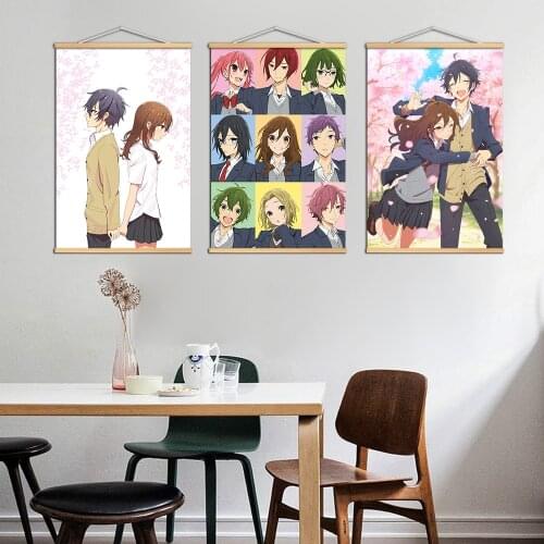 Horimiya Hori Kyoko Miyamura Izumi HD Print Wall Poster Art Canvas Japanese Animation Solid Wood Hanging Scroll