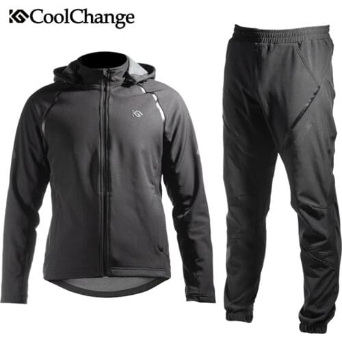 CoolChange Bike Winter Warm Cycling Jersey Reflective Breathable Bicycle Clothing Thick Polar Fleece Cycling Jersey Set