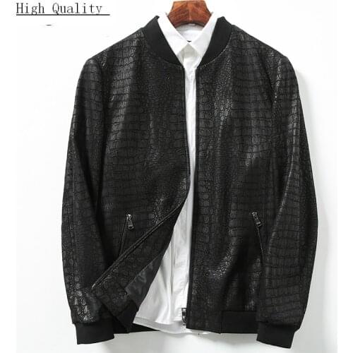 Spring Genuine Leather Men Jacket Real Sheepskin Coat Crocodile Pattern Short Outwear Luxury Coat Men Deri Ceket LWL1477