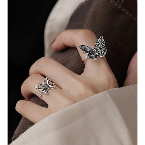 Vintage 925 Sterling Silver Butterfly Rings For Women Wedding Finger Ring Creative Jewelry jz557