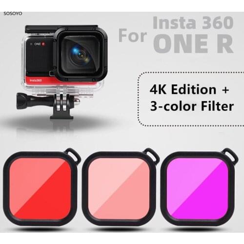 4 in 1 Waterproof Case Housing Cover Diving Filter Lens Underwater 60m Protective shell Set For Insta360 ONE R 4k Edition Camera