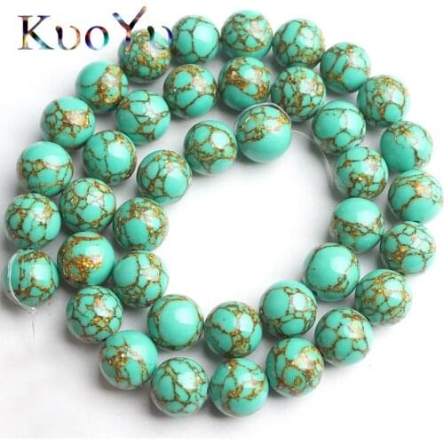 Green Turquoises Gold Line Stone Beads Round Loose Beads Natural Stone For Jewelry Making DIY Bracelets 15'Strand 4/6/8/10/12mm
