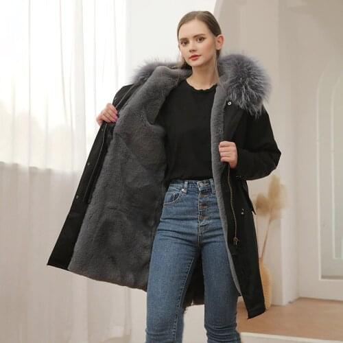 MENINA BONITA 2021 waterproof Long Parka Winter Jacket Women Real Natural Raccoon Fur Collar Hooded Coat Detachable Streetwear