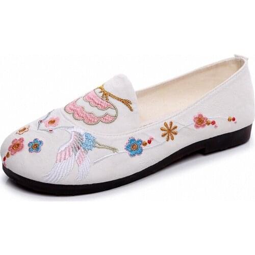 YourSeason Ladies Canvas Embroidered Loafers Vintage Women Casual Slip-On Walking Flats Comfort Sneakers Purple White Green