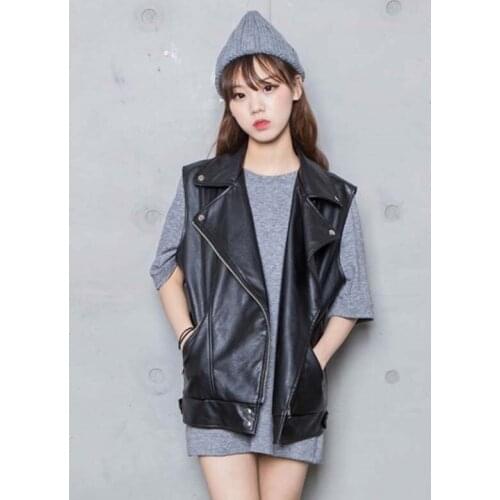Fashion Motorcycle Biker Genuine Leather Vest Women Casual Loose Fit Sheepskin Waistcoat Steetwear Top Outwear Sleeveless Jacket