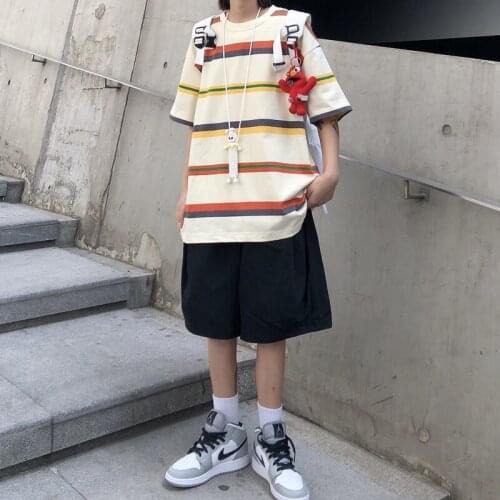 Loose Fit 2 Piece Sets for Womens 2021 Summer Fashion Trends Clothing Teenage Striped T Shirts Baggy Shorts Oversized Streetwear