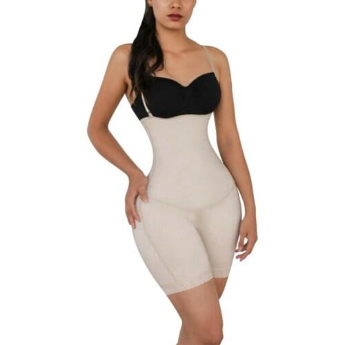 Ladies Beige Sling Lace Edge Seamless Shapewear Bodysuit Firmly Controlled Under Bust Adjustable Shoulder Straps