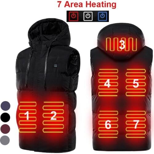 Electric Heated Hooded Vest 7 Zone Heating Waterproof Usb Charging Heating Man Women Warm Vest Outdoor Jacket