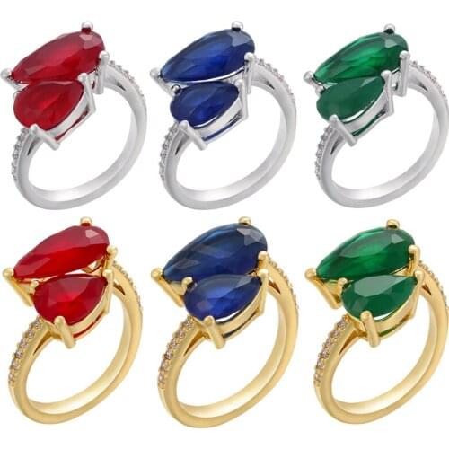 ZHUKOU fashion 1 piece Gold/Silver color Green/Blue/Red CZ Crystal Retro Ring Women Party Ring Christmas Gift model:VJ39