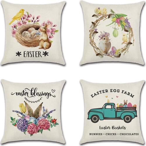 1pcs Rabbit Easter eggs truck Print Cushion Cover Throw Pillow Cover Nordic Room Decoration for Home Car Sofa Couch