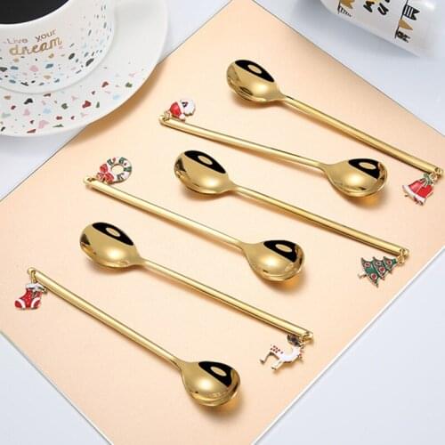 1Pc Creative Spoon Christmas Shape Stainless Steel Coffee Spoon Dessert Spoon Ice Christmas Tree Elk Tea Tiny Stirring Spoons