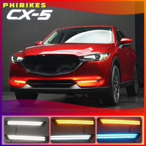 2Pcs For Mazda CX-5 CX5 2017 2018 2019 DRL LED Daytime Running Light With Yellow Turning Signal night blue fog lamp