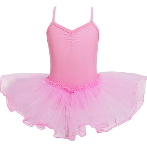 2021 Kids Girls Princess Tutu Ballet Dance Dress Mesh Sleeveless Cross Back Gymnastics Leotard Children Professional Dancewear