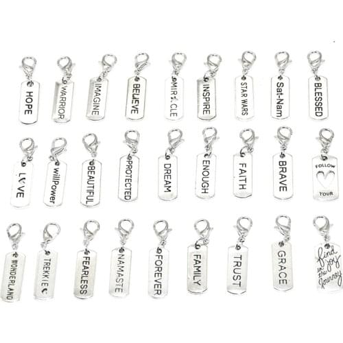Fashion 18pcs Mixed Alloy Geometric Letter Words Charms Lobster clasp pendants fit Bracelets Necklace DIY Metal Jewelry Making