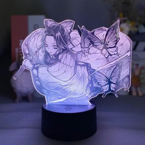 Anime Demon Slayer Kochou Shinobu Figure 3d Led Night Light Gift for Home Bedroom Decor Night Table Lamp for Girl Dropshipping