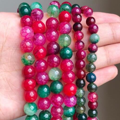 4/6/8/10/12mm Colorful Tourmaline Cracked Agates Loose Round Beads for Jewelry Making Diy Stone Bracelet 15" Strand