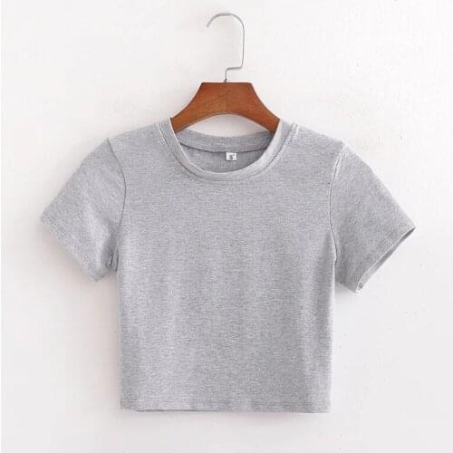 Basic Solid Knit Cotton Short Sleeve Women Summer Streetwear Casual Crop Cute T-Shirt Top