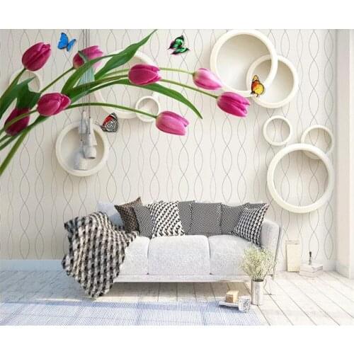 Beibehang Custom wallpaper 3d stereo photo murals circle tulip simple sofa living room background wall paper 3d Papel de parede