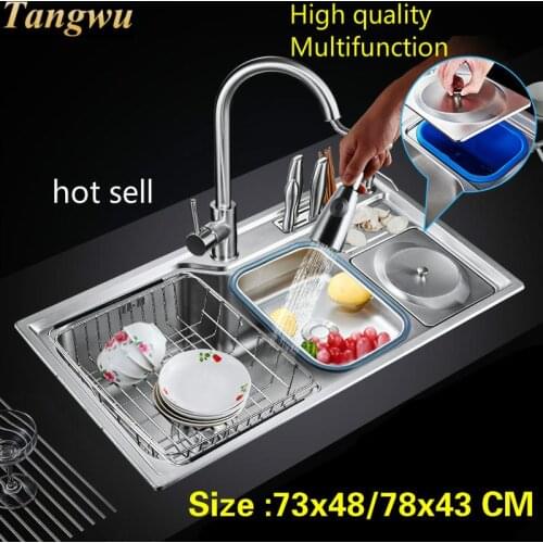 Free shipping Household luxury kitchen single trough sink do the dishes 304 stainless steel big hot sell 73x48/78x43 CM