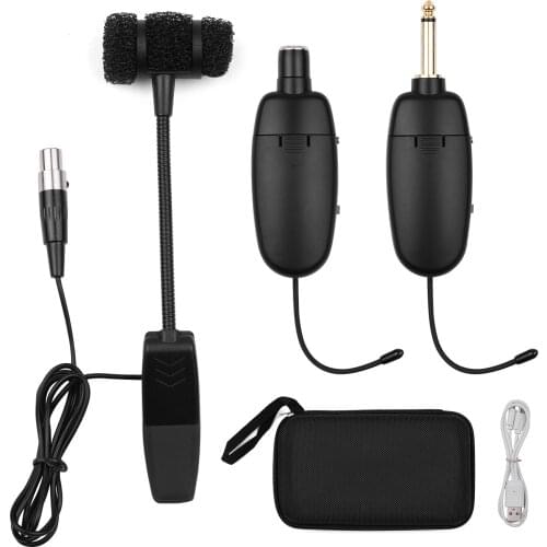 UHF Wireless Microphone System Clip-on Condenser Mic Receiver Transmitter 40 Meters Transmission Range for Saxophones Trumpets