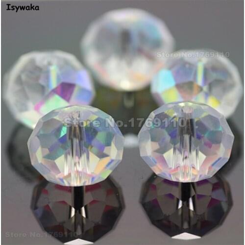 Isywaka AB White Color 10*12mm 70pcs Rondelle Austria faceted Crystal Glass Beads Loose Spacer Round Beads for Jewelry Making