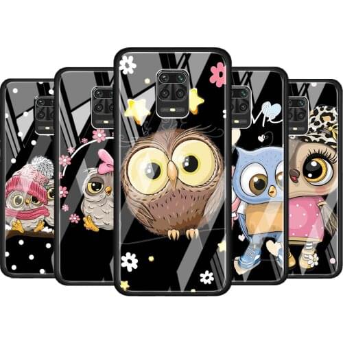 Lovely Animal Owl for Xiaomi Redmi Note 10 Pro Max 10S 9T 9S 9 8T 8 7 Pro 5G Luxury Tempered Glass Phone Case Cover