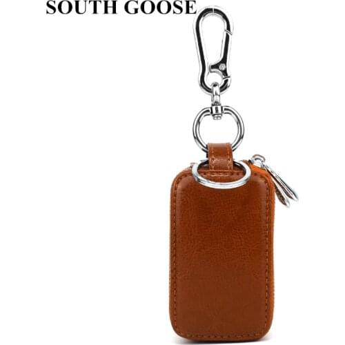 SOUTH GOOSE Genuine Leather Men Double Zipper Car Key Holders Large Keys Organizer Pouch Fashion Women Keychain Holder Key Case