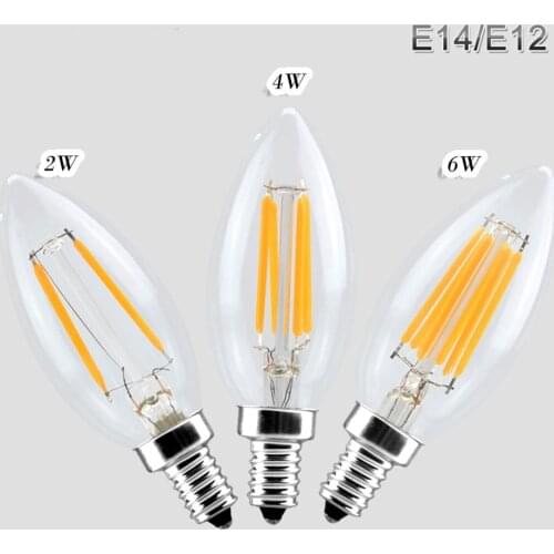 110V 220V Dimmable Led Bulb Filament E14 E12 Led Candle Light COB Chip Spot light Chandeliers 2W 4W 6W Bulb 1 Year Guarantee