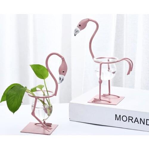 Flamingo flower vase for wedding pink flower pots planters home decoration tabletop decor bird vase creative party decor glass