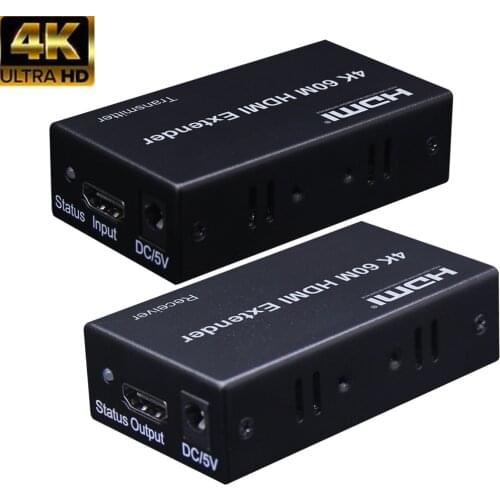 HDMI Extender 60m 4K HDMI Repeater Over Cat 6 Cat5e Ethernet Cables for PC DVD Sky HD Box PS3 PS4 Satellite Box and More Devices