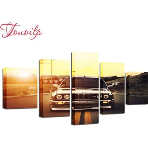 TOUOILP 5 Pieces Sports Car Sunset Landscape Painting Poster Home Decor For Living room 5d Diamond Painting Cross Stitch icon 5d Diamond Embroidery for children diamond Mosaic pattern