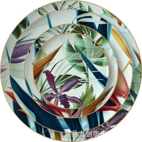 Green plant ceramic plate creative cartoon fruit plate family Western steak plate bowl set tableware