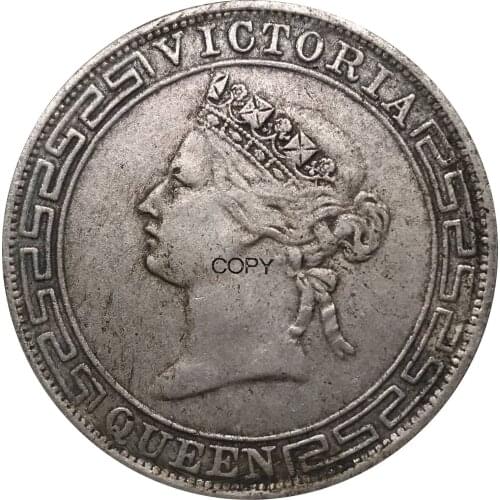 China 1866 Hong Kong Coins 1/2 Half Dollar Victoria Queen Metal Cupronickel Plated Silver Souvenir Collectibles Replica Coins