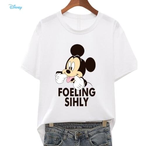 Summer Kawaii Mickey Mouse T Shirt Women Casual Simple Loose O-Neck Match Harajuku Tshirt Camisetas Verano Mujer 2021 Summer Top