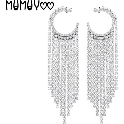 SWA Fashion Jewelry High Quality Charm Semicircle Tassel Crystal Earrings Female Long Crystal Earrings Female New Year Gift