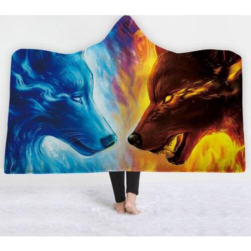 Mylb Firstborn by JoJoesArt Hooded Blanket for Adults Sherpa Fleece Psychedelic Lion 3d Print Microfiber Wearable Blanket on Bed