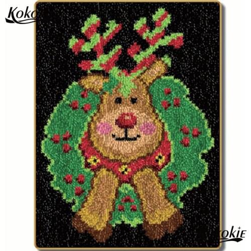 Latch hook kits rug printed canvas accessories Christmas decor needle for carpet embroidery deer pattern home cushion Crocheting