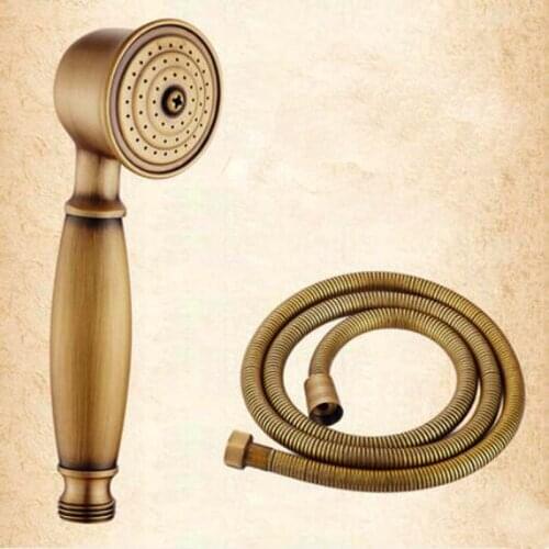 Newly Solid Brass Handheld Shower Head Antique Brass Replacement Hand Shower Sprayer W/ Shower Hose