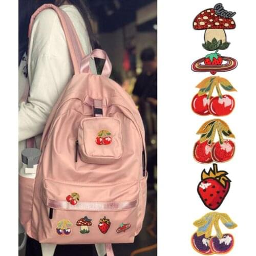 Sequins Mushroom Cherry Strawberry Badge Patches Cute Cartoon Sewing/Iron On Embroidered Applique Clothes Hat DIY Decor