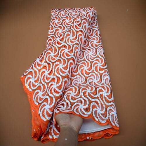 Orange Color African Embroidered Lace Fabric with Sequins Guipure Lace Fabric 2021 Latest Dress for Weddings and Parties