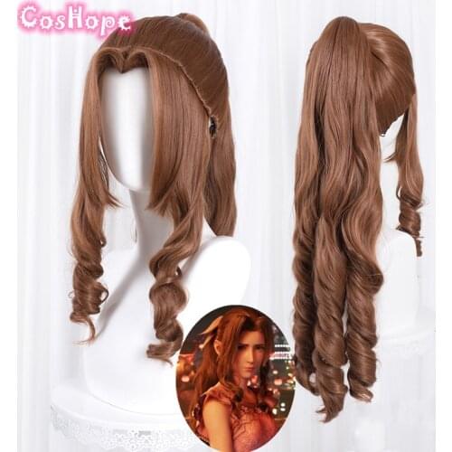 Aerith Gainsborough Cosplay Final Fantasy Cosplay Women 80cm Long Curly Brown Wig Cosplay Anime Heat Resistant Synthetic Wigs